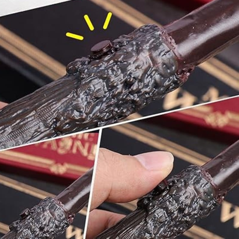 Pressing the button on the magical fire wand